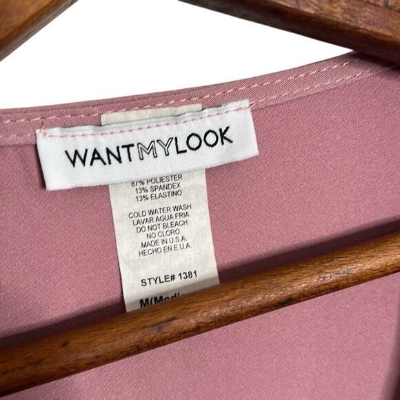Want My Look Surplice Stretch Long Sleeve Tie Waist Wrap Dress Pink Medium - Picture 5 of 6